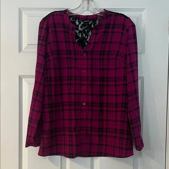 4/$20 Jessica Pink and Black Plaid Blouse - Picture 1 of 3